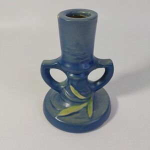 Roseville Freesia Blue 1945 Vintage Art Pottery Ceramic Candle Holder